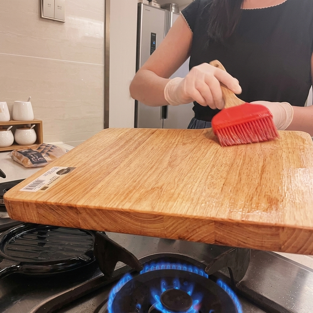 乾いたフライパンで軽く焼き色がつくまでトーストされているバーガーバンズ。
