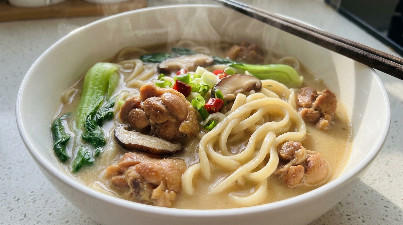 濃厚鶏もも肉の麺スープ