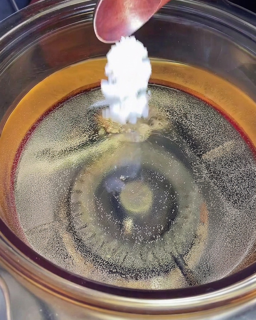 塩を入れた沸騰したお湯にパスタを入れている様子。
