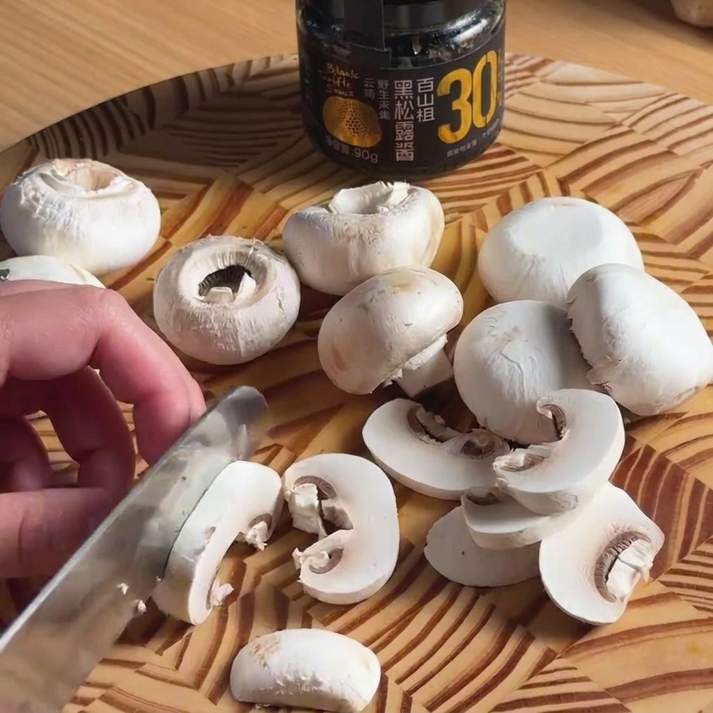 木のまな板の上で細切りにされる新鮮な生の牛肉。