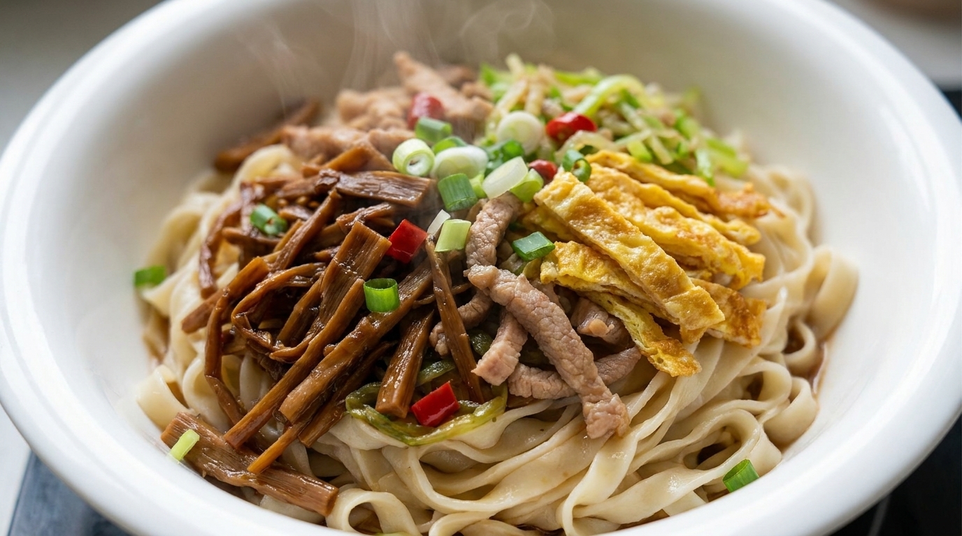 手打ち麺と干し筍の旨味スープ