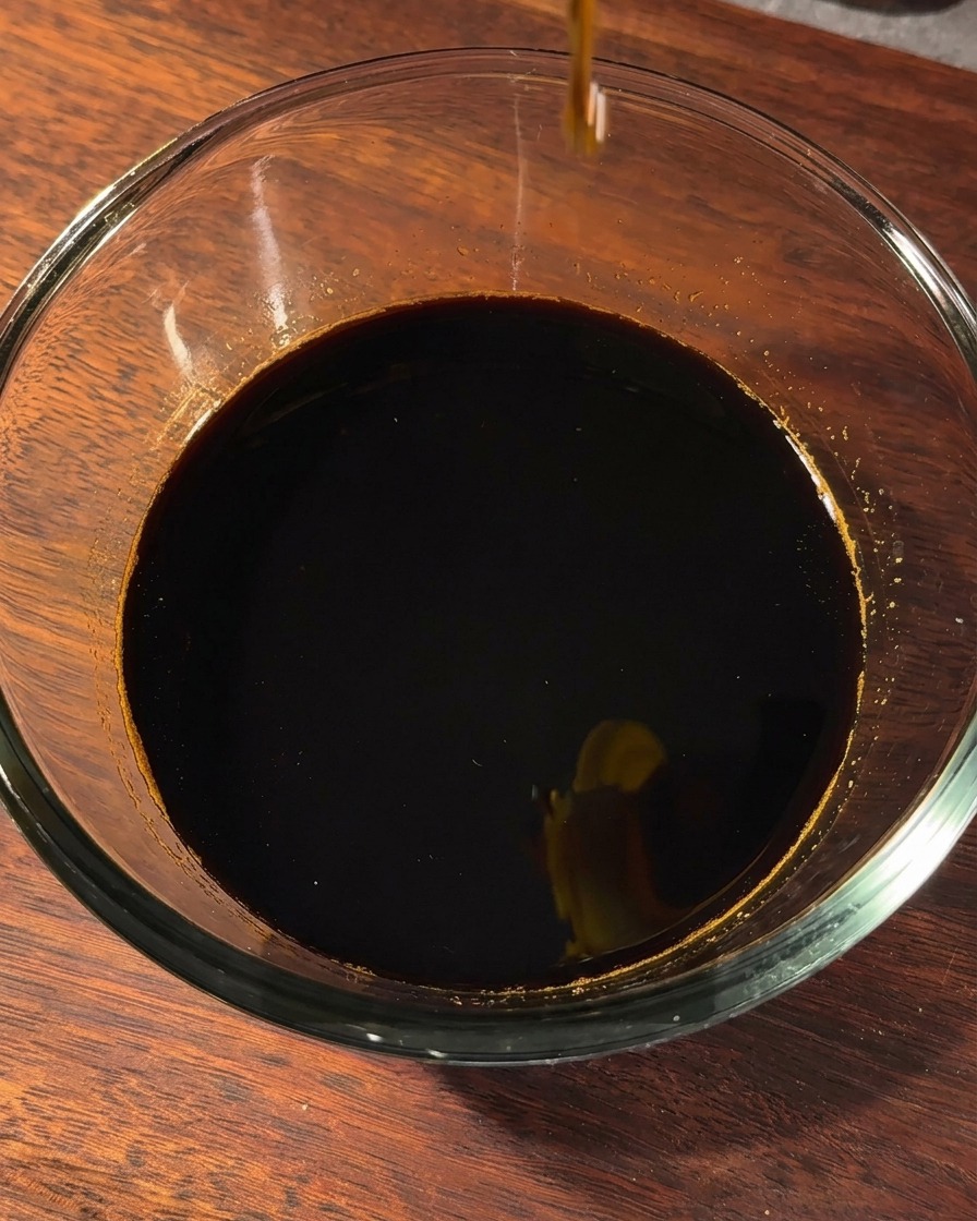 ボウルに入ったソースにごま油と黒胡椒を加えている様子。