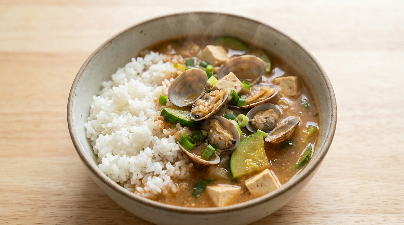 韓国の家庭料理：アサリと豆腐のテンジャンチゲ
