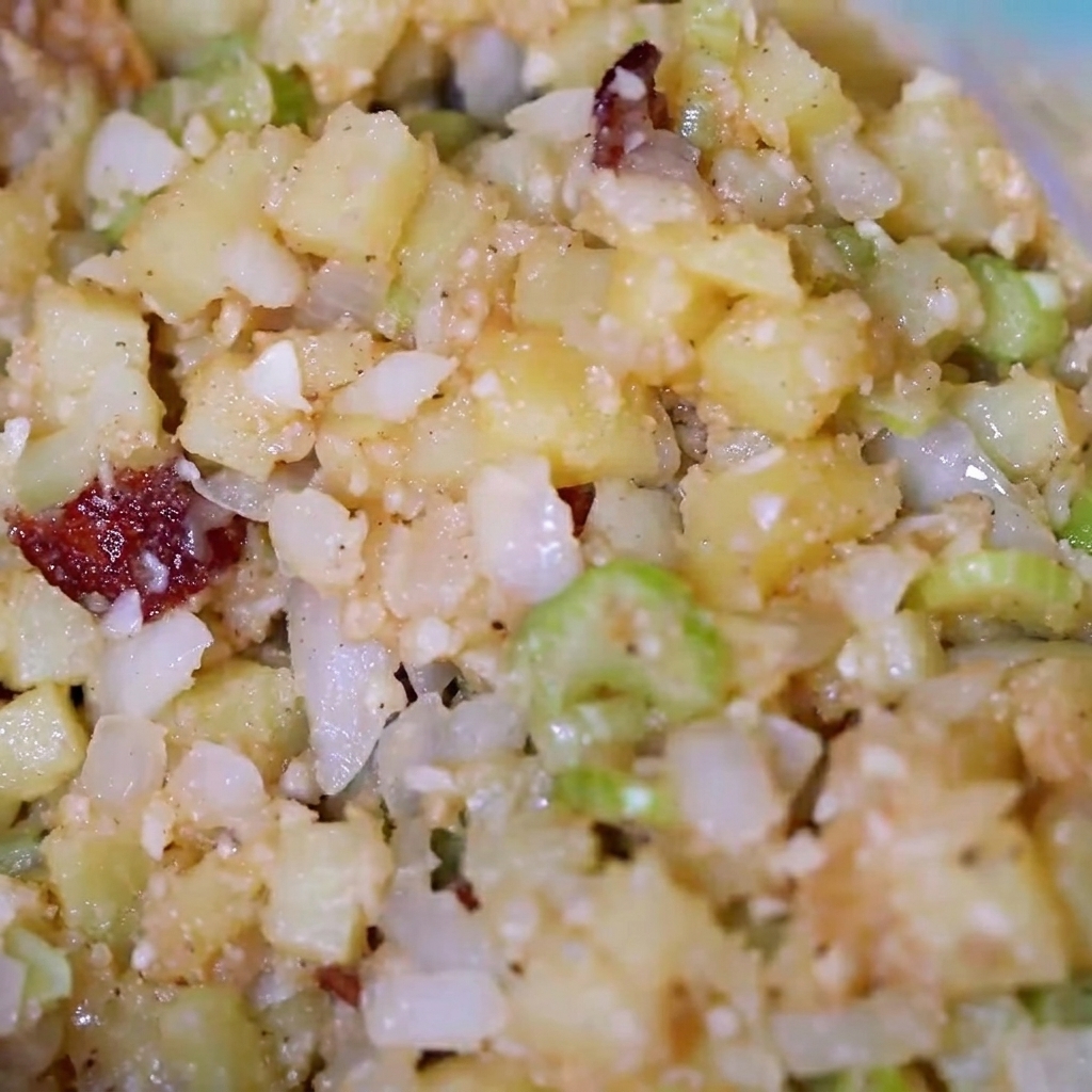 野菜とベーコンの混合物に生クリームを注いでいる様子。