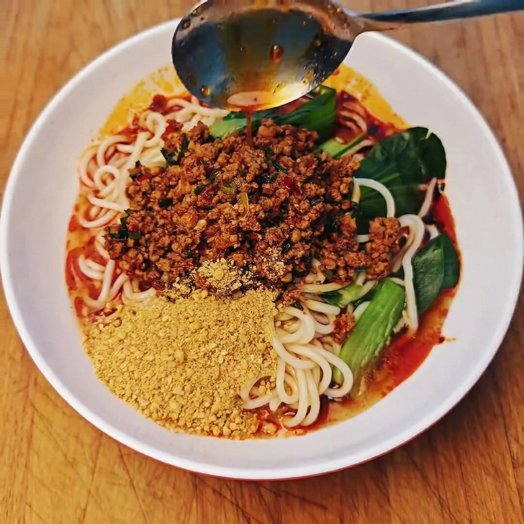 炒めた小麦粉にバターを加えて混ぜている様子。