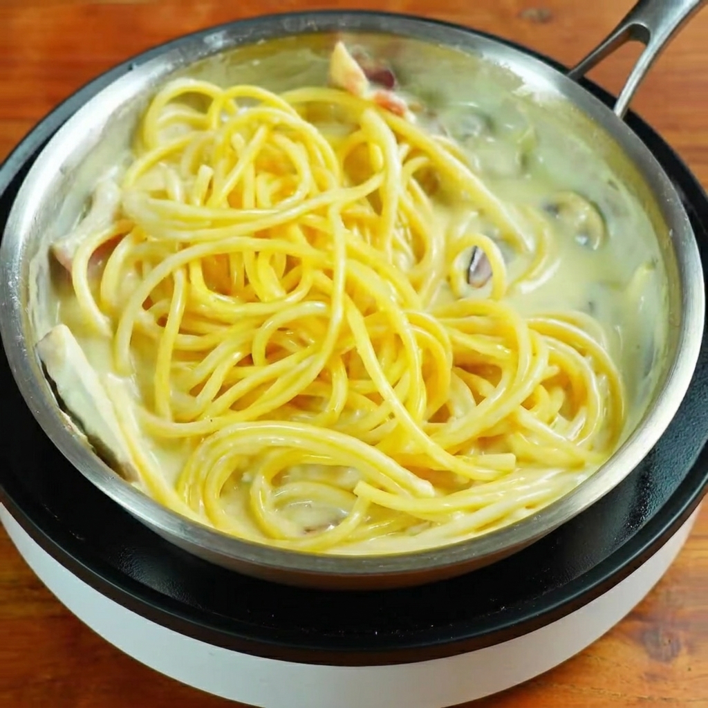ソースとパスタをしっかり絡めている様子。