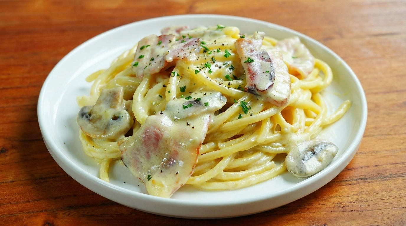 クリーミーなベーコンとキノコのスパゲッティ