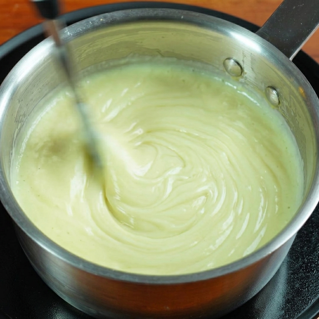 生クリームをフライパンに加えている様子