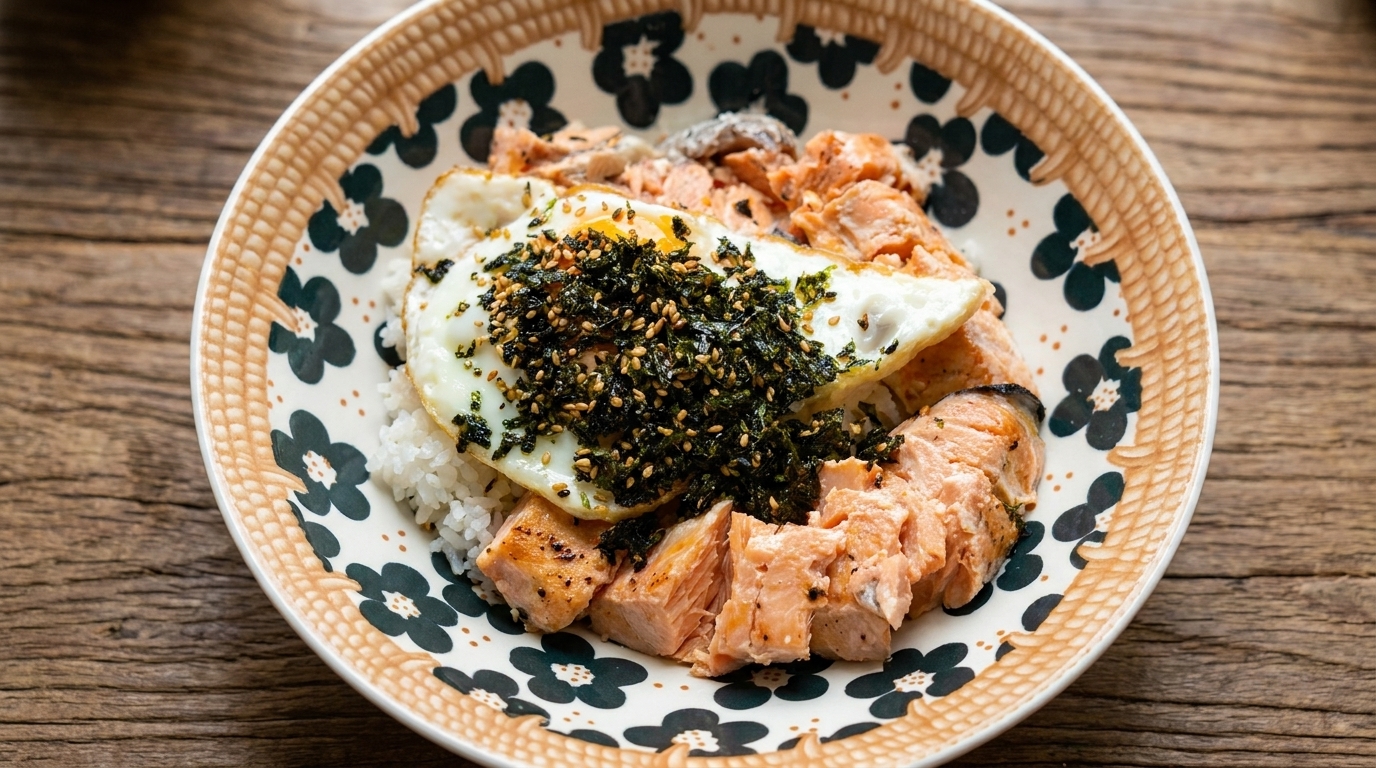 電子レンジで簡単！焼き目が香ばしいサーモン丼