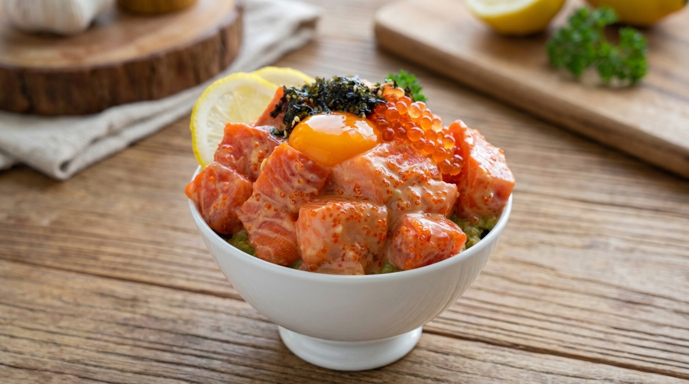 サーモンとアボカドの贅沢ポキ丼