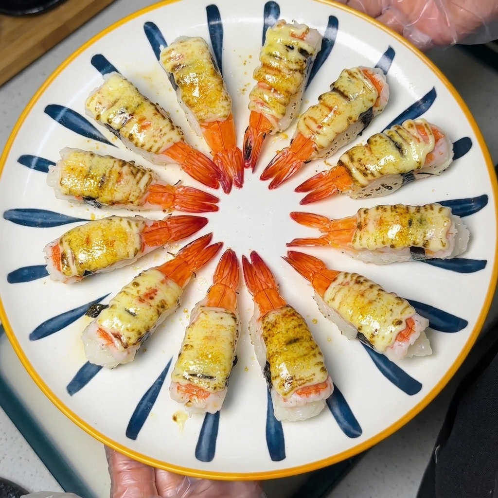 まな板の上で、キッチンバサミを使い黒い焼き海苔を長く細い帯状に均等にカットしている手元のアップ。