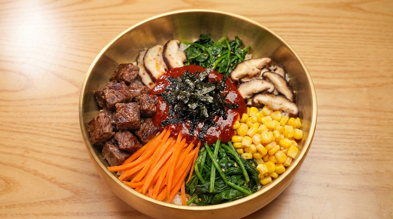 牛肉ビビンバとイカのピリ辛炒め