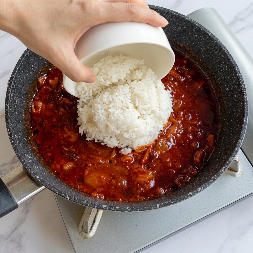 ご飯を加えて混ぜている様子。