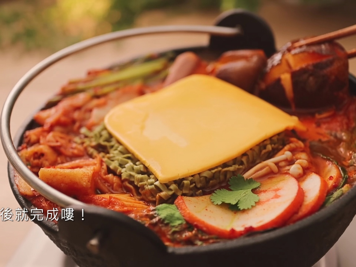 スープにコチュジャンを溶かす様子。