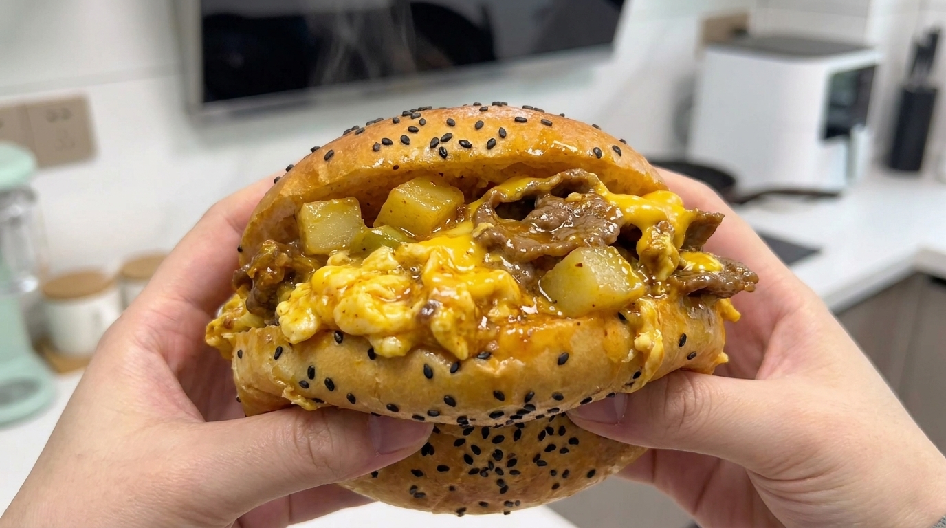 牛肉と卵たっぷりの中華風バーガー