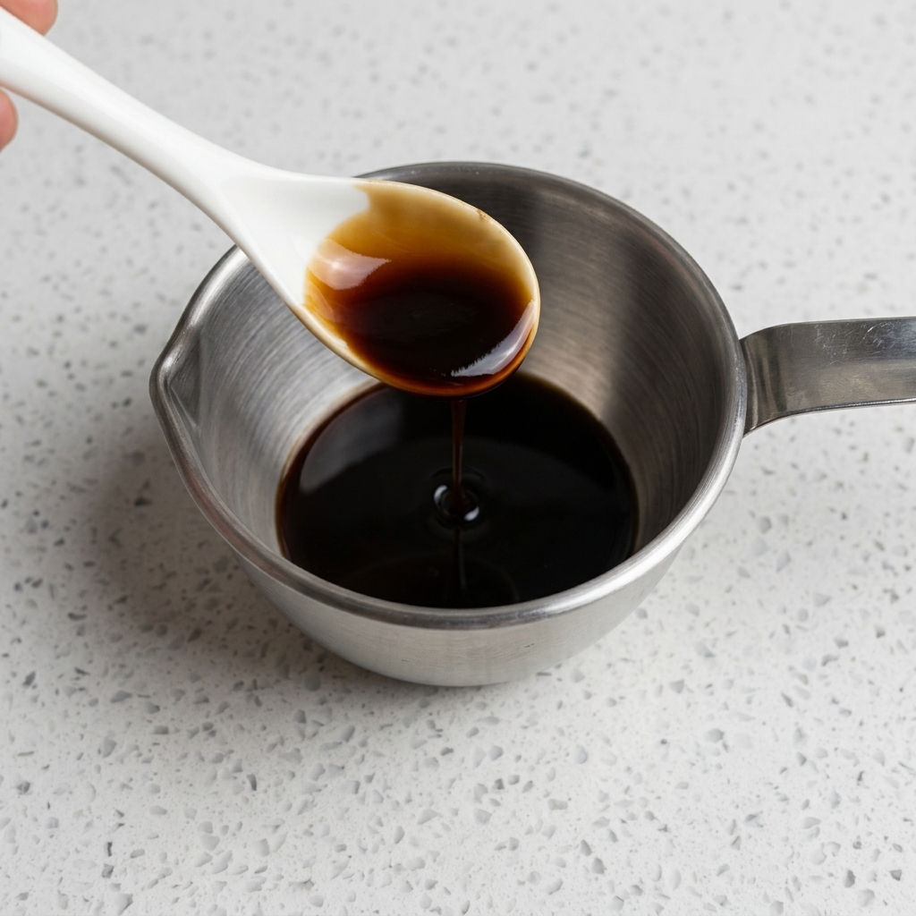 ボウルに入った醤油ベースにケチャップとチャーシュー醤を混ぜ合わせている様子。