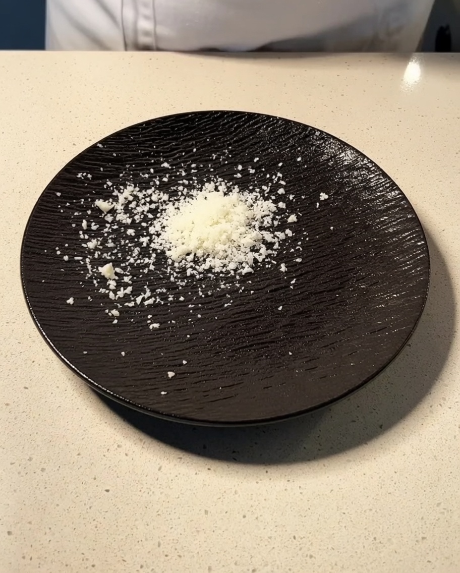 削りたてのパルメザンチーズとペコリーノチーズが皿に盛られている様子。