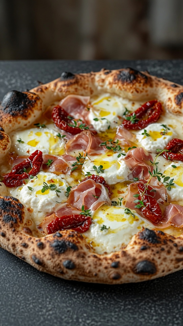 本格イタリアン：ゴートチーズとパンチェッタのピザ