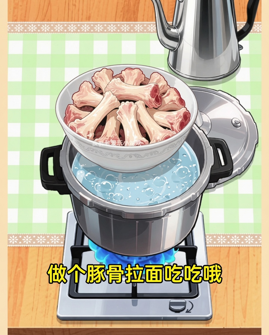 圧力鍋で豚足を茹でている様子。