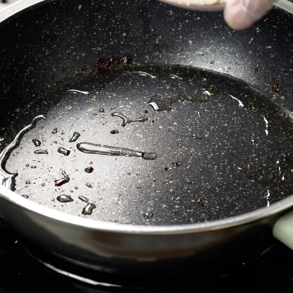 豚の脂で玉ねぎを炒めている様子。