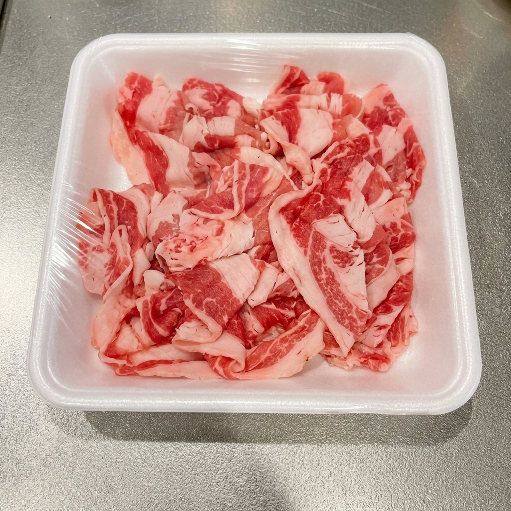鍋で牛肉をさっと茹でている様子。