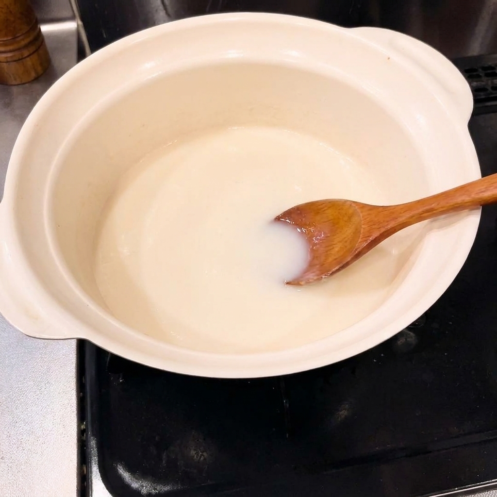 鍋で玉ねぎを炒めている様子。