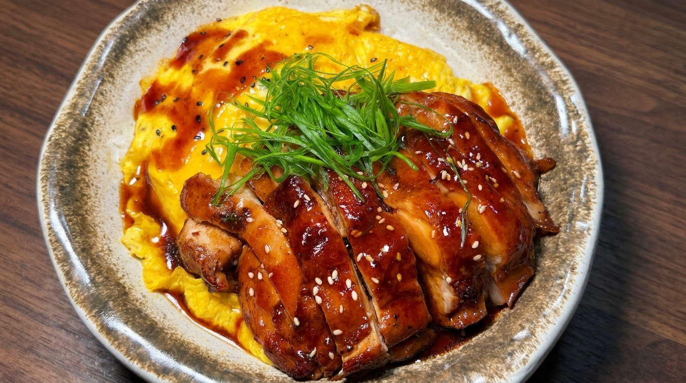 とろとろ卵のハニー醤油チキン丼