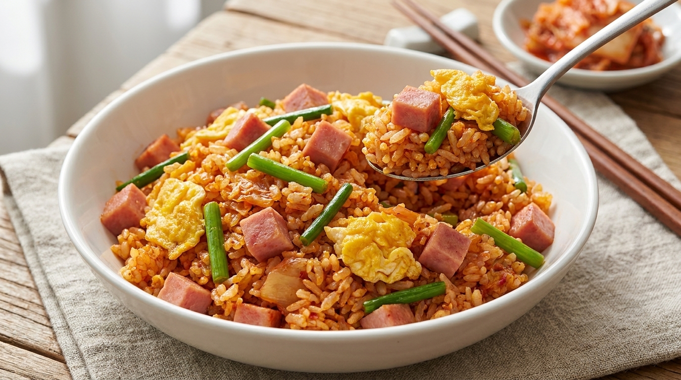 究極のキムチチャーハン：ハムと鶏肉の旨味を凝縮