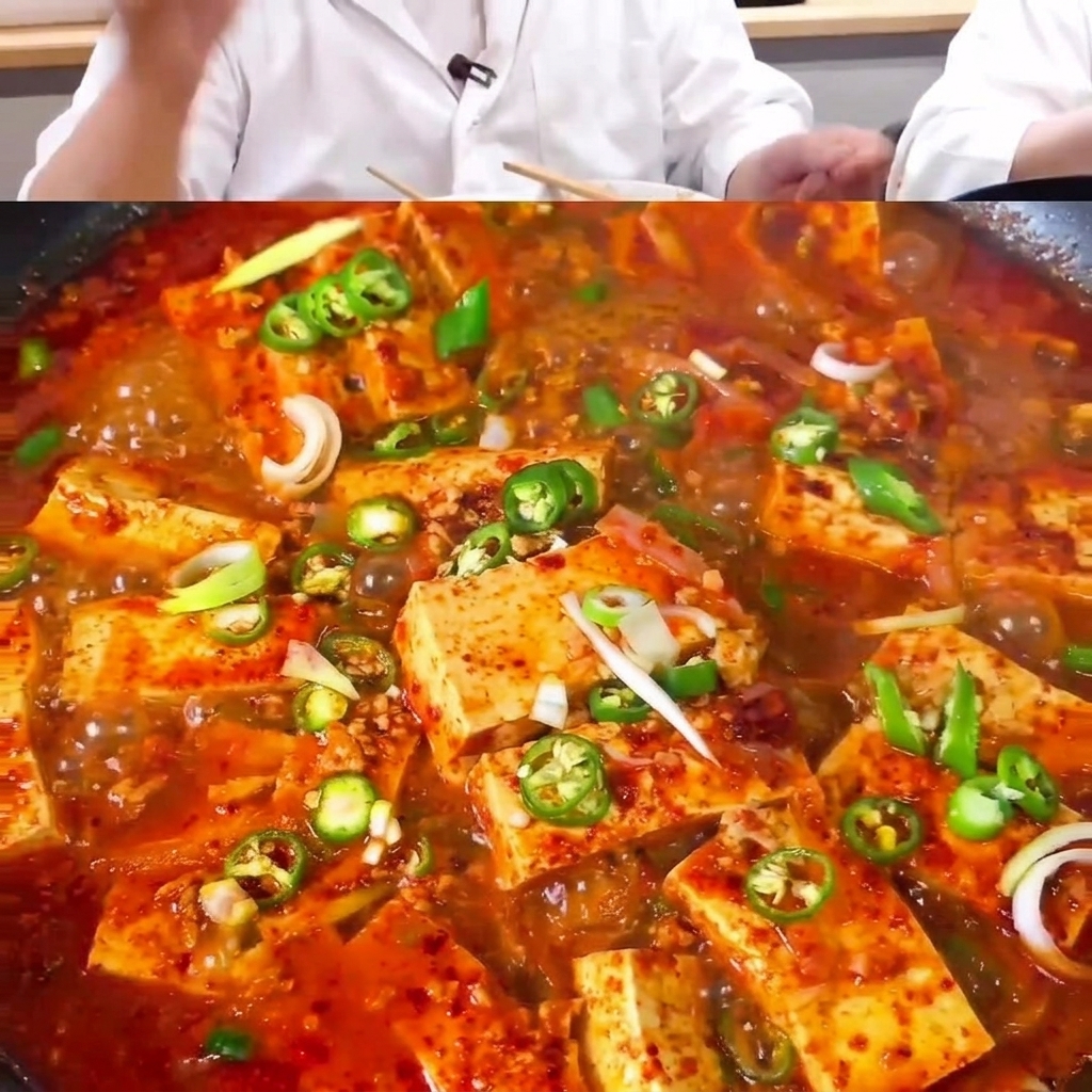 鍋にソースと水を注ぎ、煮込んでいる様子。