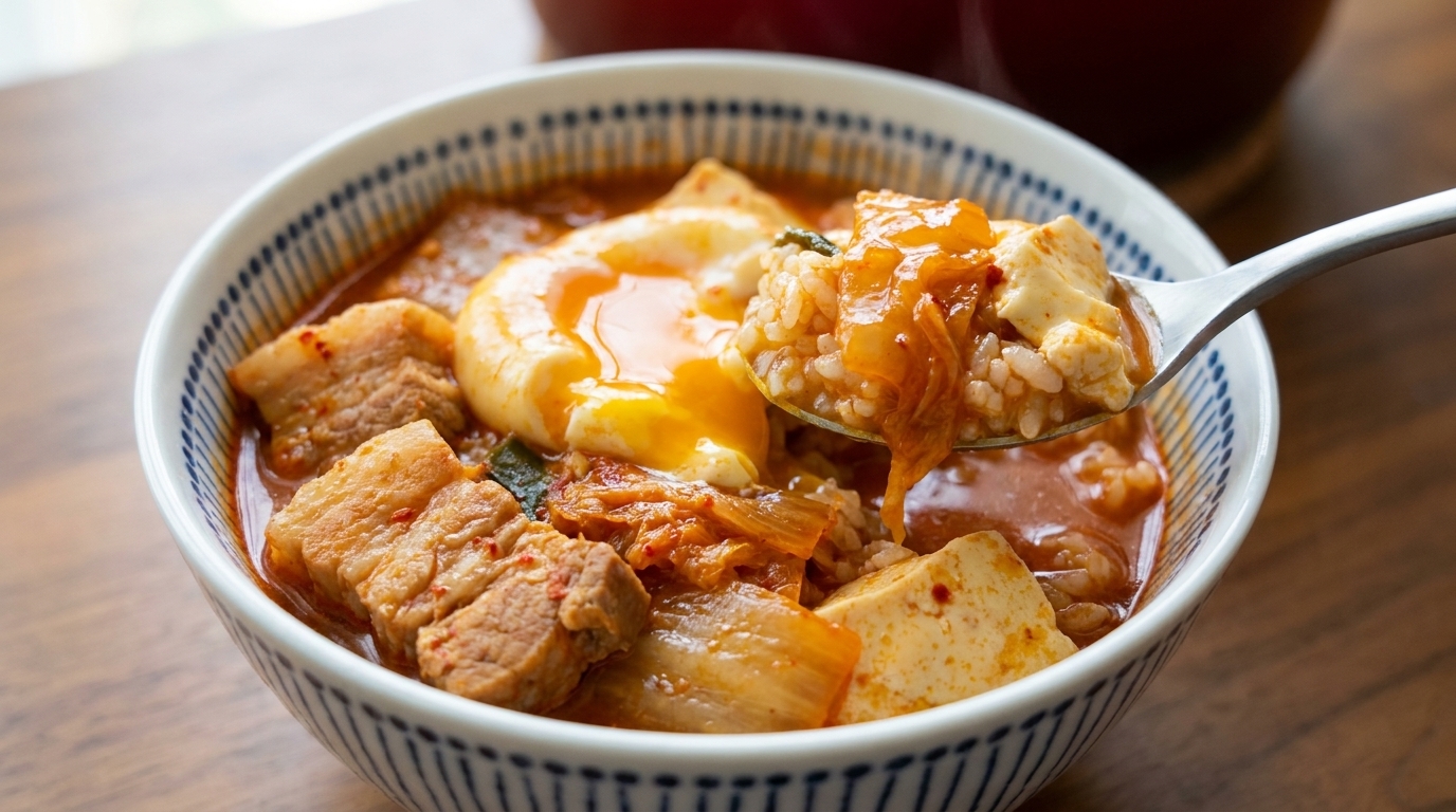 豚バラ肉で作る本格旨辛キムチチゲ（豆腐入り）