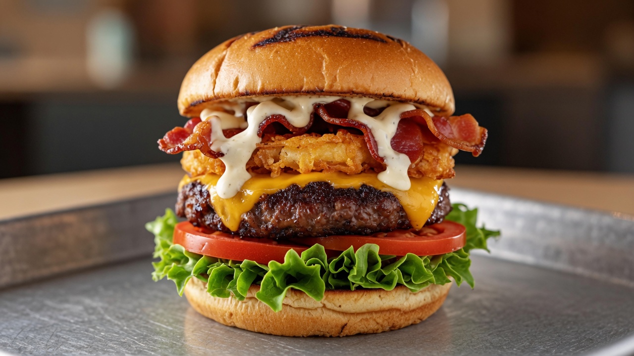 ワイルドアメリカン・バイソンバーガー ハッシュブラウン＆ベーコン添え