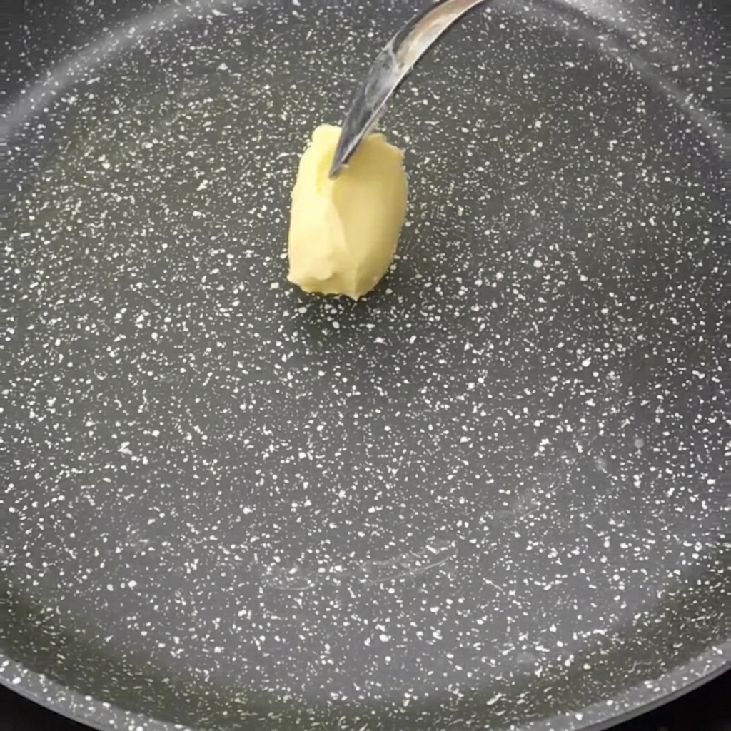 フライパンの中で溶け始めたバター。
