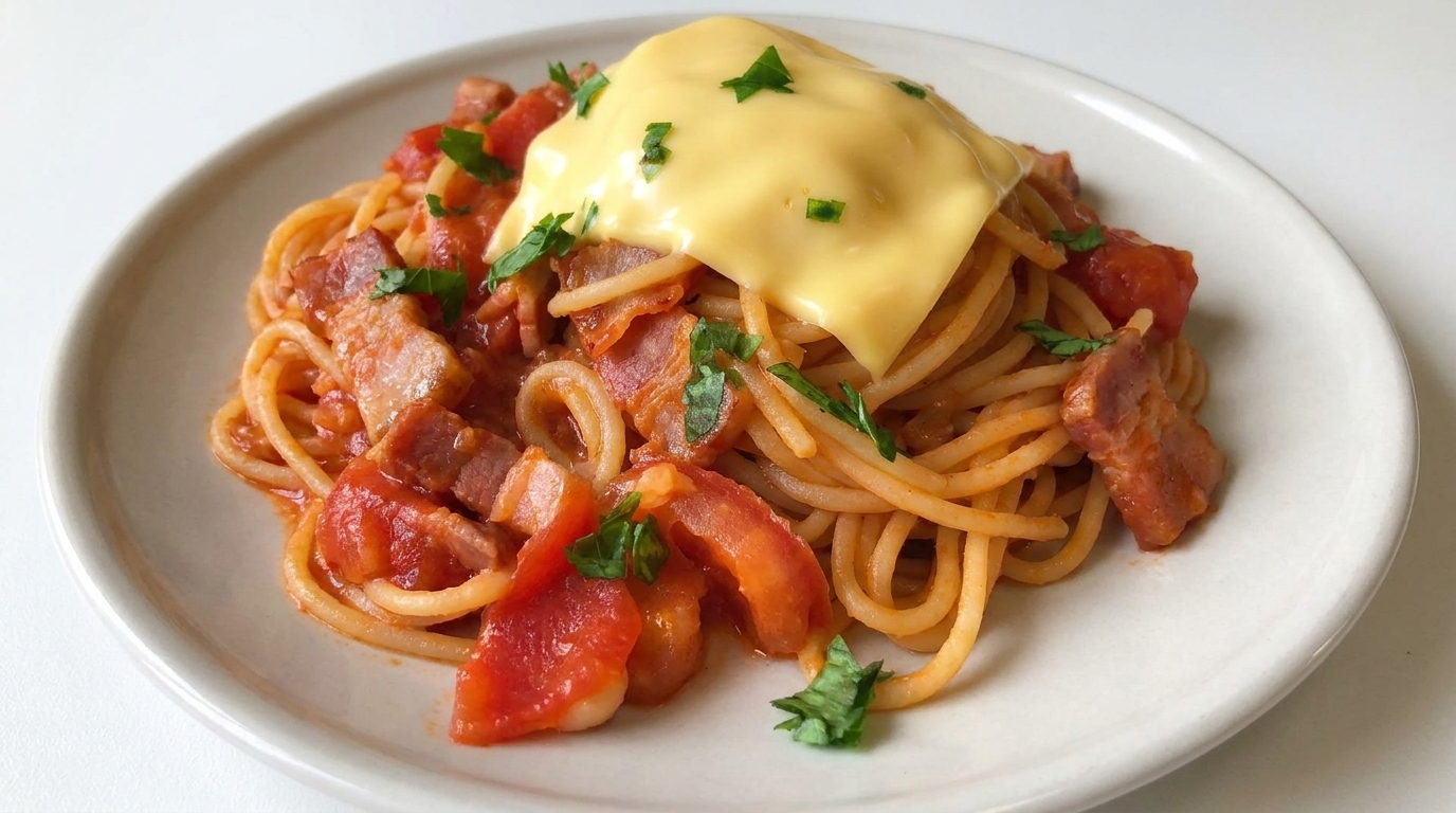 トマトとベーコンの絶品とろけるチーズパスタ