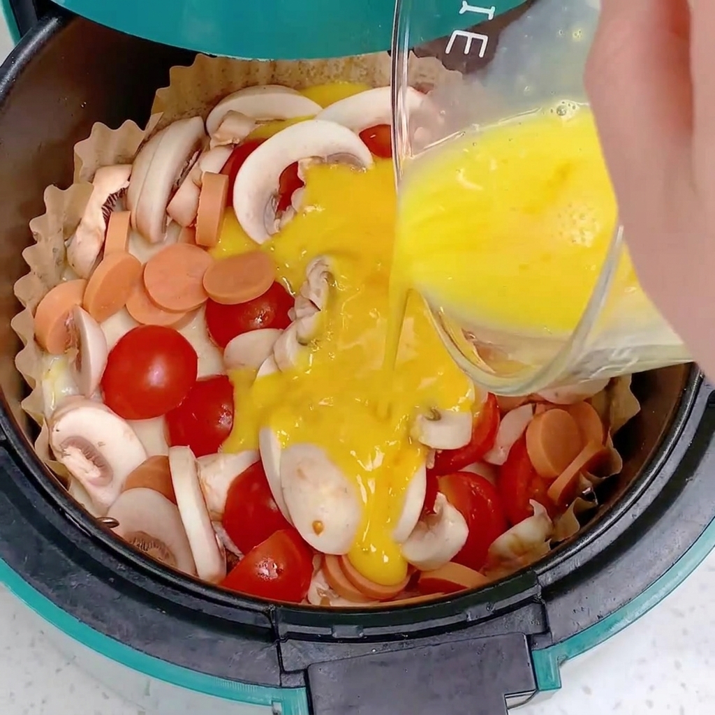 ピザの材料に塩と黒こしょうをふりかけている様子。