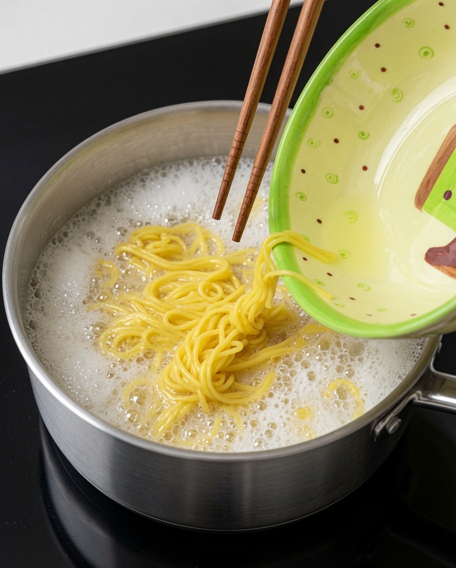 盛り付けられた豚骨ラーメン