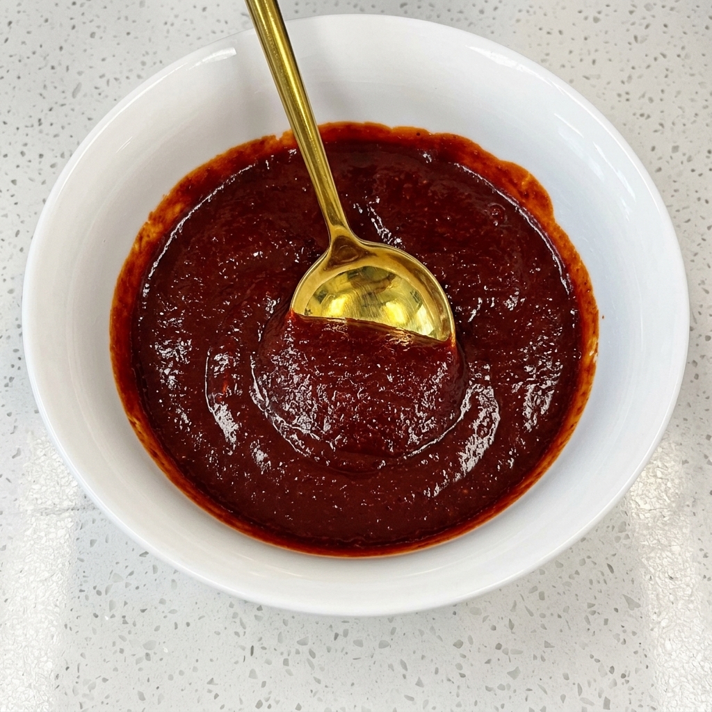 沸騰した赤いキムチスープに、インスタントラーメンの麺を入れている様子。