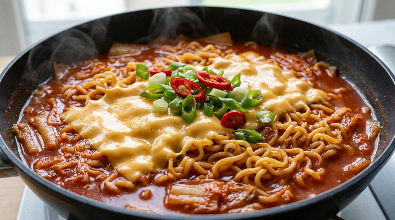 とろけるチーズの韓国風キムチラーメン