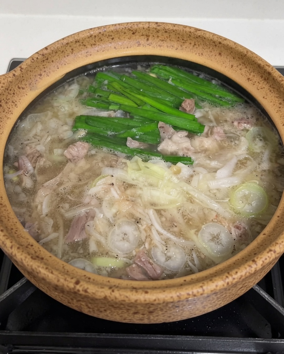 スープに特製コチュジャンタレを溶かし入れている様子。