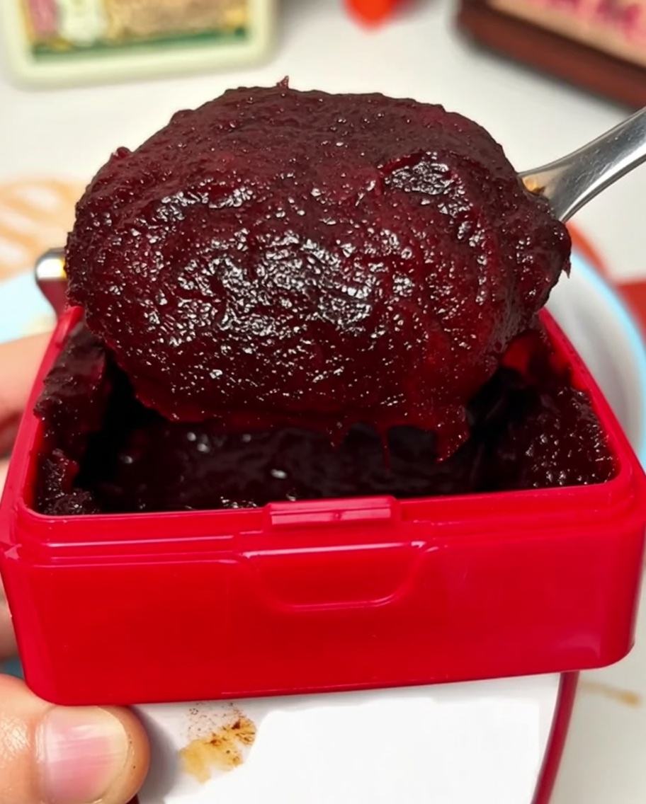 ボウルの中で果物と玉ねぎのベースと調味料を混ぜ合わせている様子。