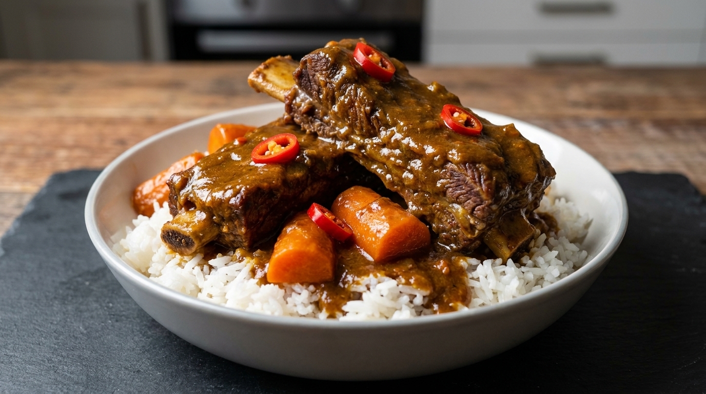 秘伝のピリ辛カレー牛カルビ煮込み