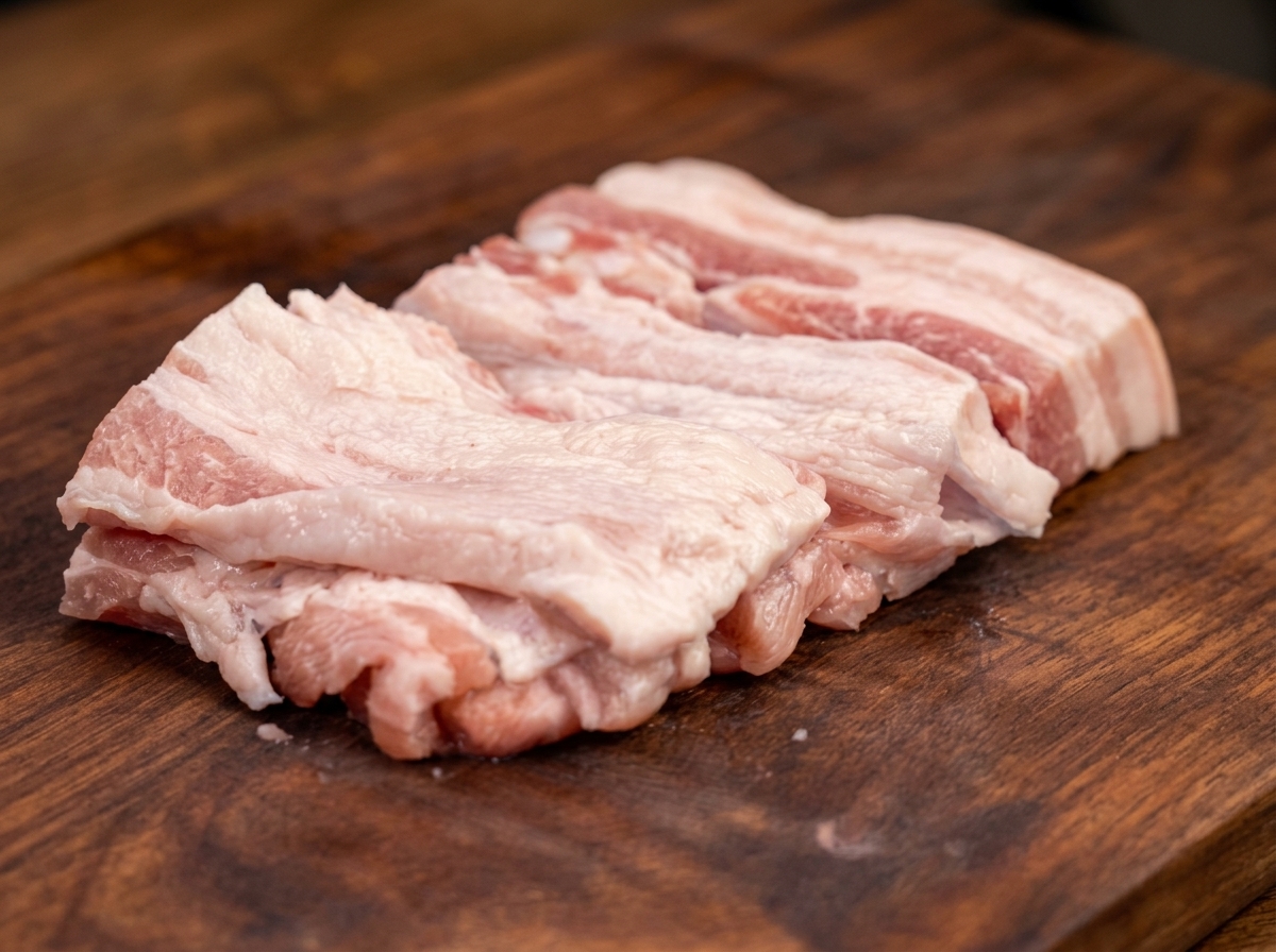 フライパンでBBQパウダーと共に焼かれている豚バラ肉と野菜