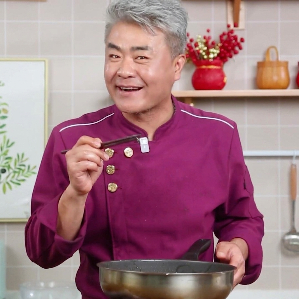まな板の上で、焼いた豚肉が細かく刻まれている様子。