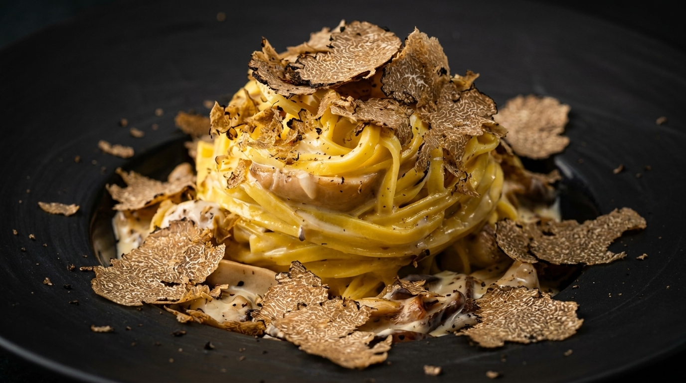 贅沢な黒トリュフとキノコのパスタ