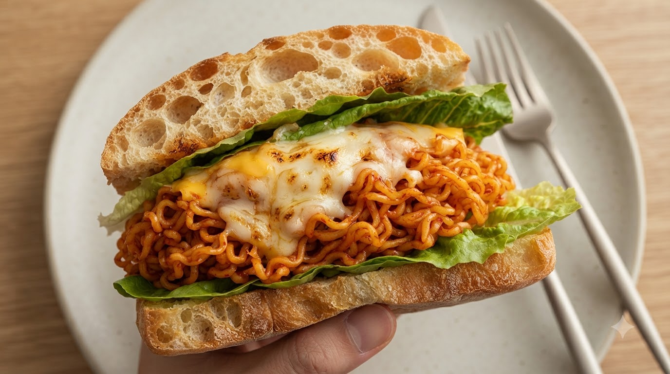 チーズブルダック炒め麺の旨辛チャバタサンド
