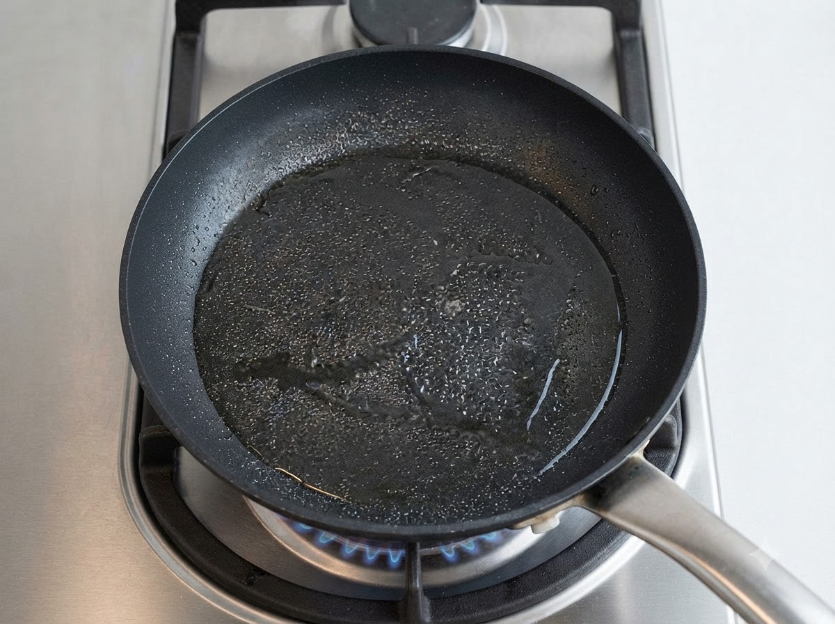フライパンの熱い油でマリネした鶏肉を焼いている様子。