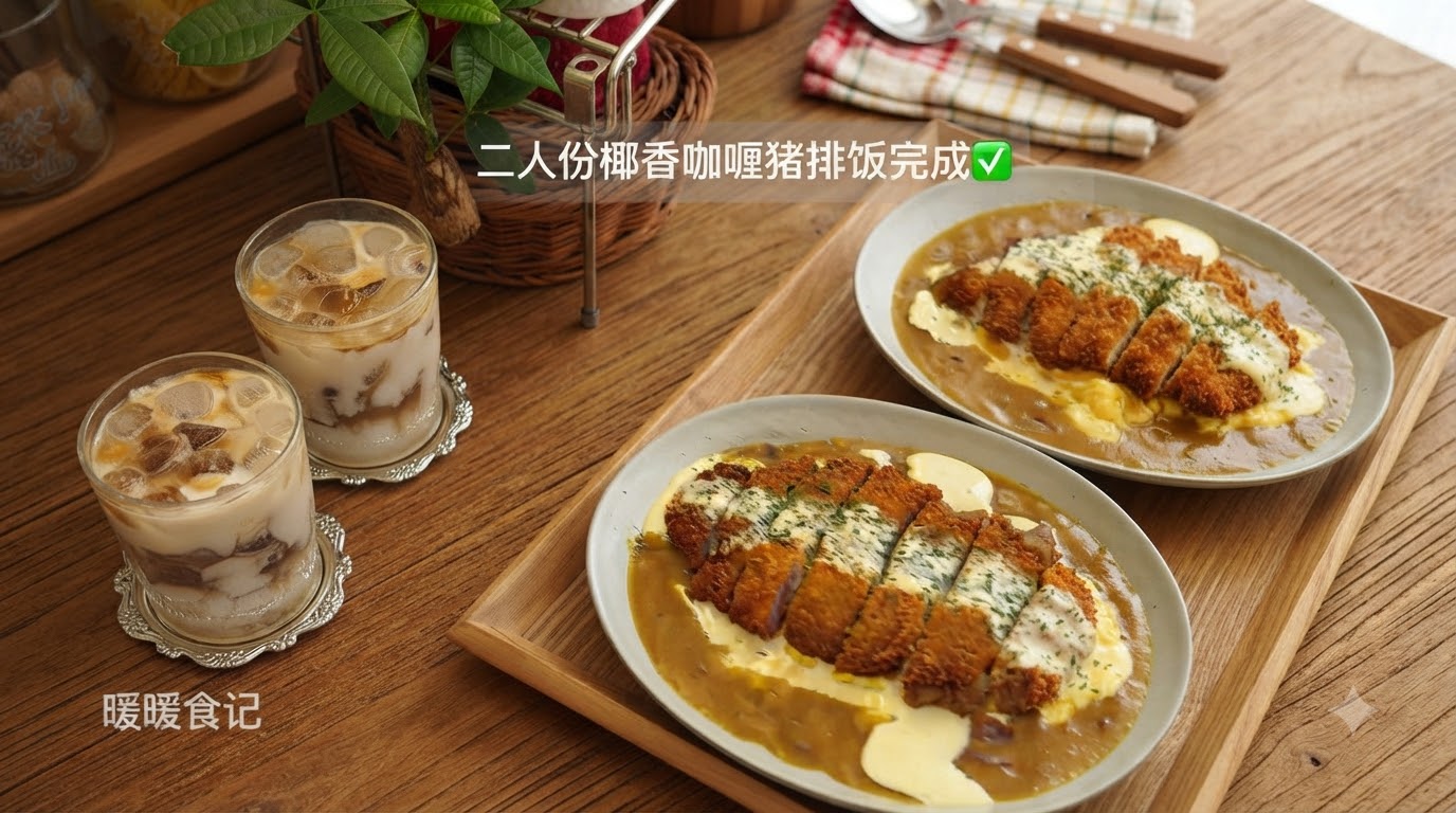 ココナッツカレー豚カツライスとヨーグルトラテ