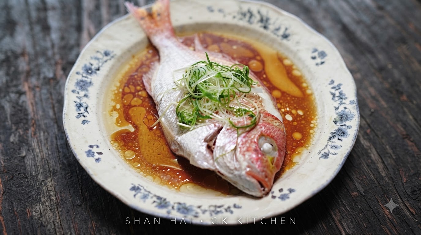 ネギと醤油のクラシックな赤魚の姿蒸し