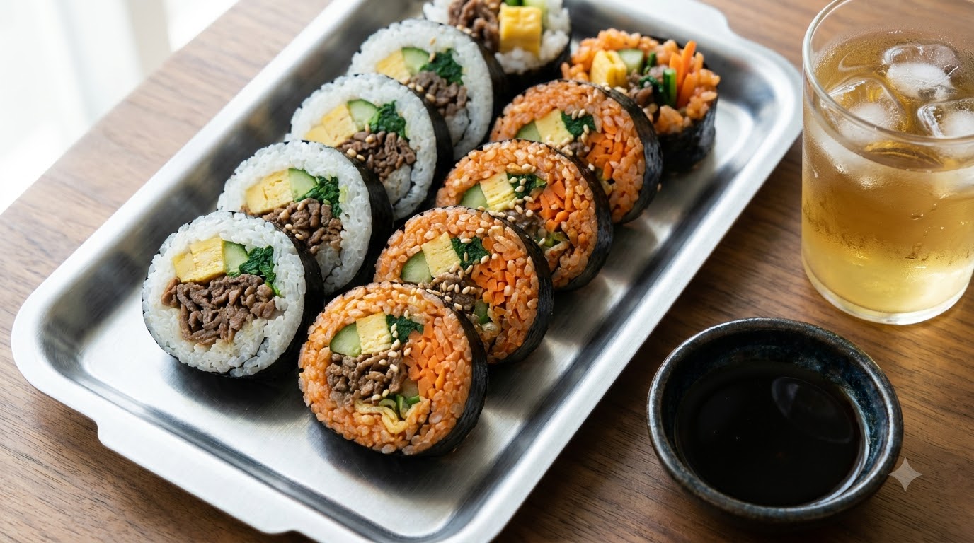 プルコギとキムチ炒飯のツートンキンパ