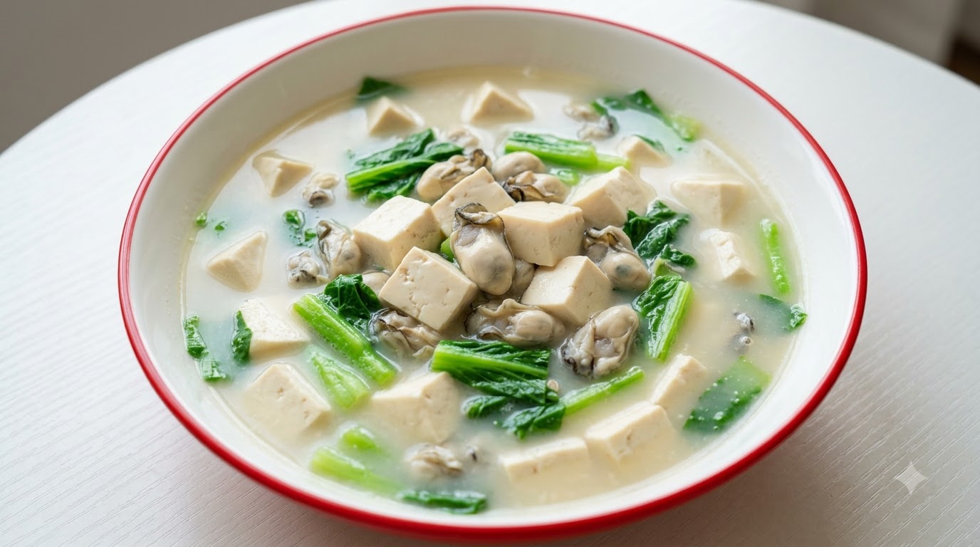 青島風牡蠣と豆腐の煮込み