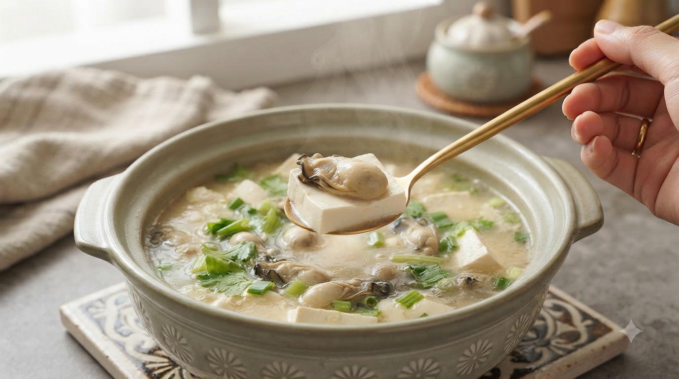 牡蠣と豆腐のあっさりスープ